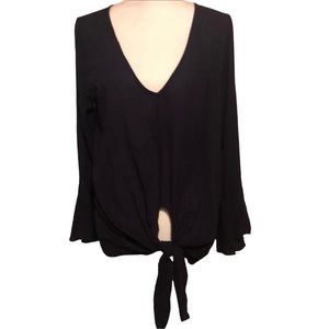 🎁Fantastic Fawn Blue Maxi Tie Front Blouse Bell Sleeves